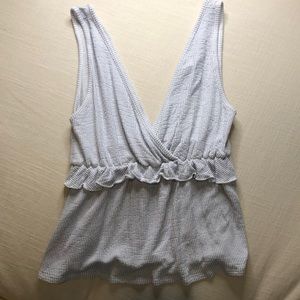 White and blue stripe Caution to the wind top size small